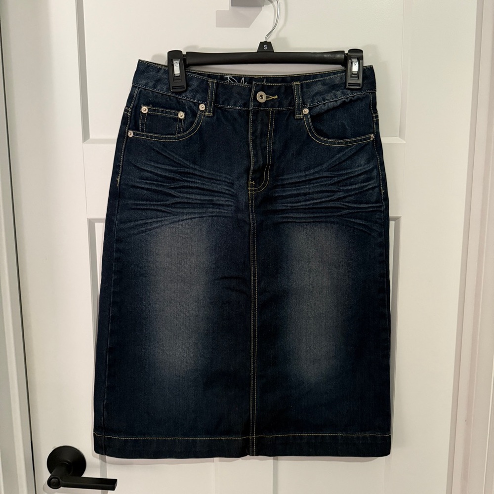 Dark Blue Denim Midi Skirt - Jade Mackenzie